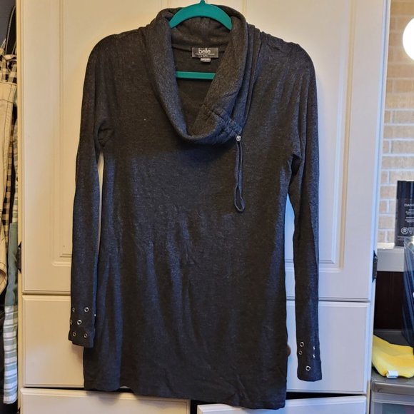 Belle by Belldini Grey Long Sleeve Cowl Neck Tunic - Picture 2 of 9